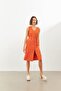 Tile Linen V-neck Belted Sleeveless Midi Dress - 5