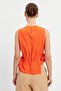 Orange Gathered Detailed Tied Linen Blouse - 6