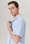 Men's Light Blue Slim Fit Narrow Cut Cuban Collar Short Sleeve Shirt - 6