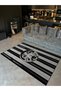 Black Beige Line Themed Women Surprised Face Nail Detail Woven Base Washable Rug miraface10 - 4