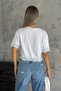 Women's White Heart Embroidered Sleeves and Hem Denim Detail Design Cotton Cropped T-Shirt - 3