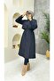 Navy Blue Lined and Button Detailed Women's Trench Coat - 3