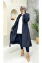 Navy Blue Lined and Button Detailed Women's Trench Coat - 6