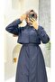 Navy Blue Lined and Button Detailed Women's Trench Coat - 4