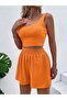 Women's Orange Camisole Suit with Ribbed Shorts - 4