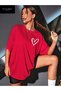 Minimal Heart Printed Red Oversize T-shirt - 2