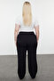 Siyah Wide Leg/Geniş Paça Etiketli Büyük Beden Dokuma Kumaş Pantolon TBBSS24AR00041 - 5