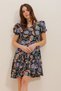 Women's Black Crew Neck Shawl Print Drawstring Waist Woven Viscose Miniboy Dress Alc-D 230031 - 6