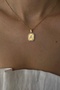 Steel Stone Plate Letter Necklace - 4