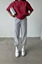 Women's Burgundy Plain Oversize T-Shirt Jogger Set - 2