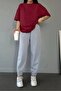 Women's Burgundy Plain Oversize T-Shirt Jogger Set