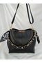 Women's Black Separated Scarf, Zipper and Snap Closure Soft Leather Shoulder Crossbody Bag with Chain Detail