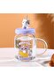 Glass Mug with Cat Straw, Purple, 18x7.5