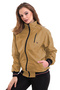 Women's Stand Collar Bonded Water Repellent Fabric Casual Zippered Seasonal Coat Mustard - 4