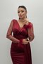 Satin Fabric Sleeves with Frills Beaded Mermaid Dress - BURGUNDY - 3