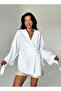 White Buttoned Belted Linen Kimono - 005 - 3
