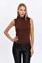 Women's Brown Stand Collar Sleeveless Blouse - 5