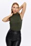 Women's Khaki Stand Collar Sleeveless Blouse - 3