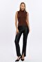 Women's Brown Stand Collar Sleeveless Blouse - 6
