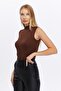 Women's Brown Stand Collar Sleeveless Blouse - 3