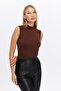 Women's Brown Stand Collar Sleeveless Blouse - 2
