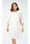 Linen Embroidered Oversize Long Shirt Dress - Patterned - 5