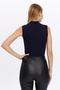 Women's Navy Blue Stand Collar Sleeveless Blouse - 7