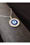 Stainless Steel Women's Necklace - Silver Color, Evil Eye Bead Design - 3