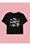 Women's Black Sea Creatures Printed Baby Tee Cropped - 2