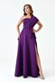 Women's Stretchy Diver Fabric One Shoulder Slit Detailed Maxi Purple Evening Dress582754 - 8