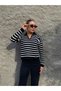 WOMEN'S POLO COLLAR STRIPED KNITWEAR SWEATER - 4