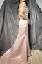 White Satin Evening Dress - Tulle Flower Detailed, Boat Neck and Tail Fish Cut - 3