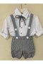 Houndstooth Short Buttoned Salopet, White Shirt, Bow Tie Set Baby Kids Clothing Boys And Girls Holiday - 2