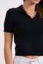 Navy Blue Women's Knitwear T-Shirt - Polo Collar, Short Sleeve 2498 - 7