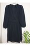 Women's Slim Fit Double Breasted Collar Long Sleeve Lined Chiffon Flared Mini Dress Black - 7