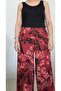 Burgundy black floral patterned elastic waist wide leg combed cotton viscose trouser skirt - 2