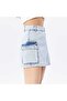 Kn Women's Ice Blue Stonewashed Denim Cargo Pocket Denim Shorts Skirt - 4