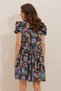 Women's Black Crew Neck Shawl Print Drawstring Waist Woven Viscose Miniboy Dress Alc-D 230031 - 7
