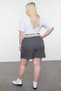 Anthracite Waist Belt Detailed Mini Striped Woven Shorts Skirt - 5