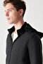 Men's Anthracite Hooded Collar Coat with Side Pockets A12y6047 - 3