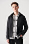 Men's Anthracite Hooded Collar Coat with Side Pockets A12y6047 - 5