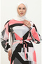 60415-01 Model Pink Black Viscose Dress - Patterned and Belted - 3