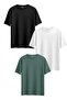 Green-Black-White 3-Piece Unisex Oversize T-Shirt Set - 3
