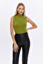 Women's Oil Green Stand Collar Sleeveless Blouse - 2