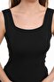 Women's Black Sleeveless Blouse, Thick Strap Tank Top, Thin Summer Square Neck Knitwear - 5