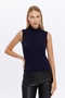 Women's Navy Blue Stand Collar Sleeveless Blouse - 5