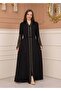 Stone Detailed Arm and Belted Abaya Ferace - 683 - 2