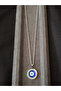 Stainless Steel Women's Necklace - Silver Color, Evil Eye Bead Design - 7