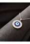 Stainless Steel Women's Necklace - Silver Color, Evil Eye Bead Design - 2