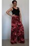 Burgundy black floral patterned elastic waist wide leg combed cotton viscose trouser skirt - 3